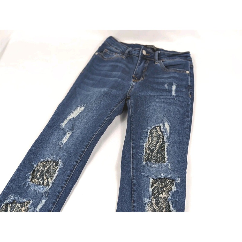 Judy Blue‎ Skinny Fit Jeans Distressed Snake Patch Blue Size 3 26